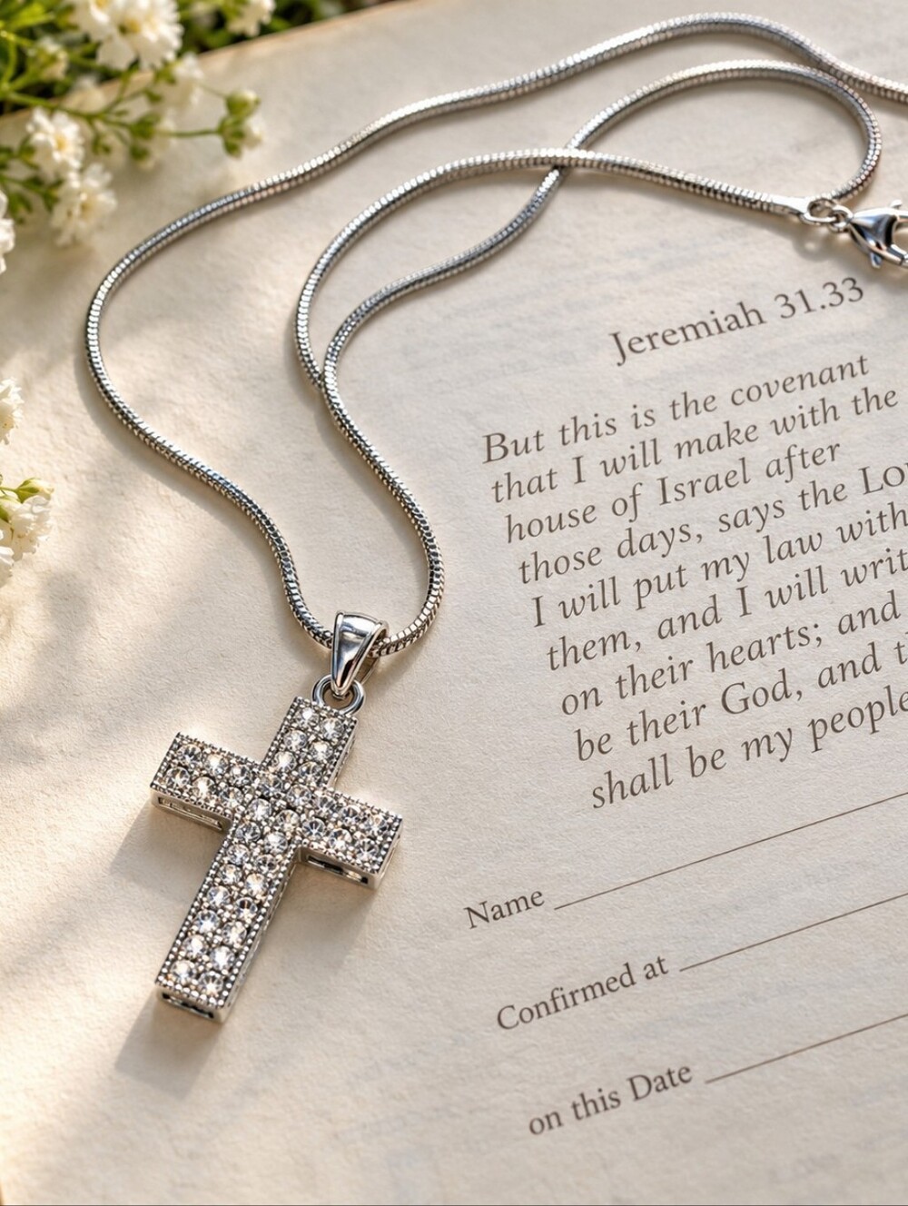 Vintage Pavé Sparkling Crystal Cross Necklace SilverTone 18" Chain Y2K Statement